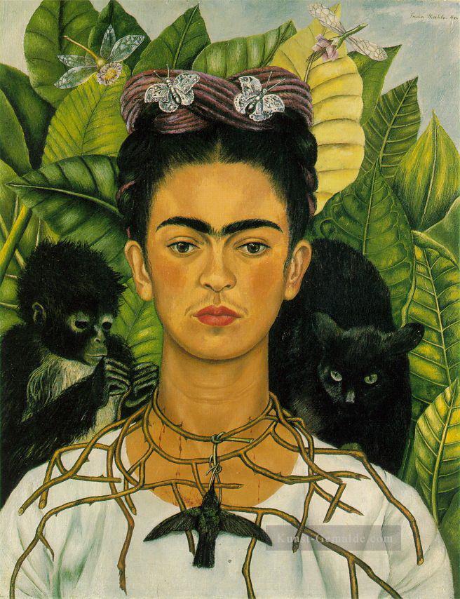 Selbstporträt mit Halskette von Dornen Feminismus Frida Kahlo Ölgemälde